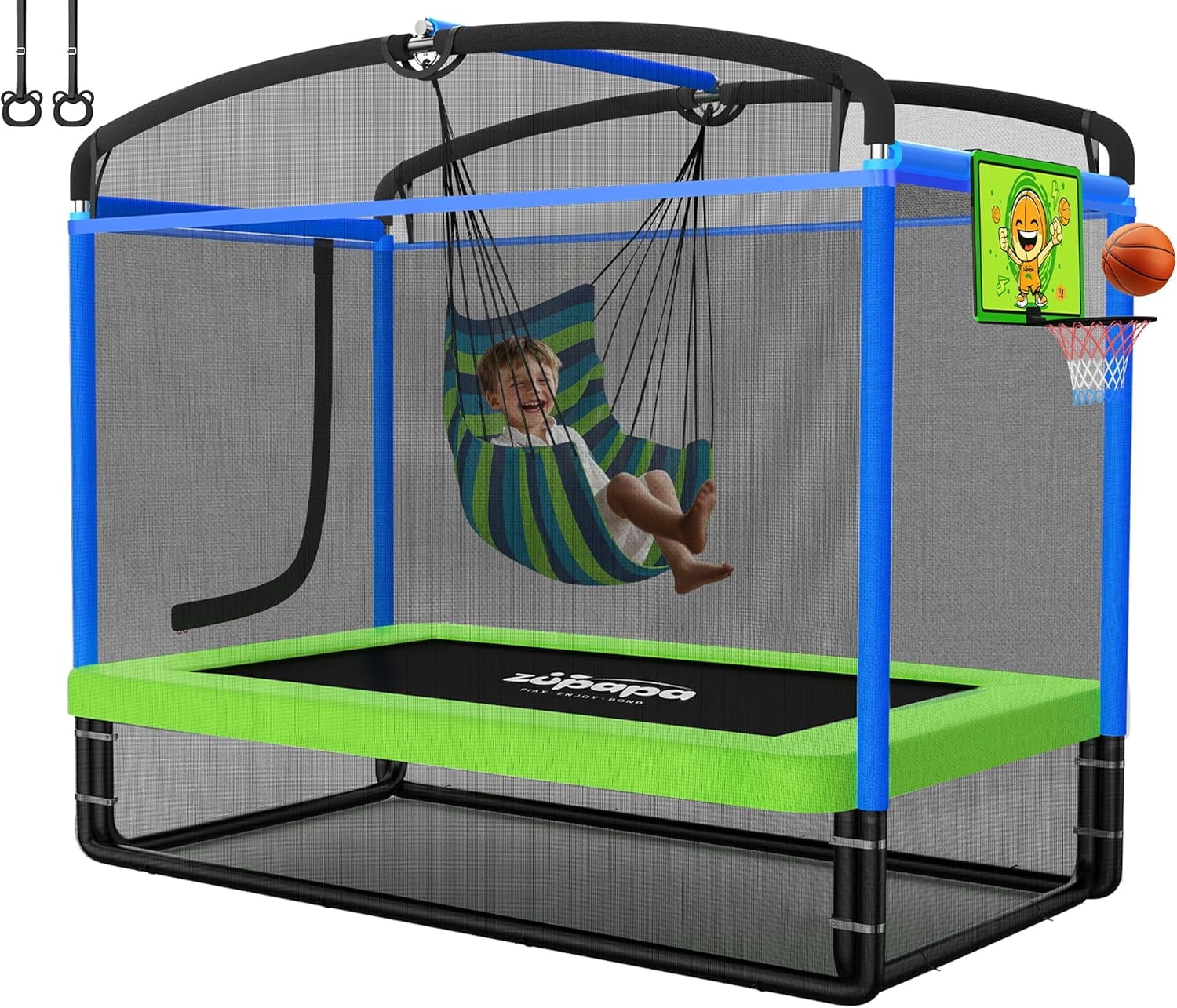 Zupapa 5 in 1 Rectangle Kids Trampoline 6FT with Hammock Chair