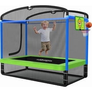 Zupapa Rectangle Kids Trampoline 6FT with Basketball Hoop, and Safety Net Square Trampoline for Toddlers Ages 3-6, 220LBS Capacity