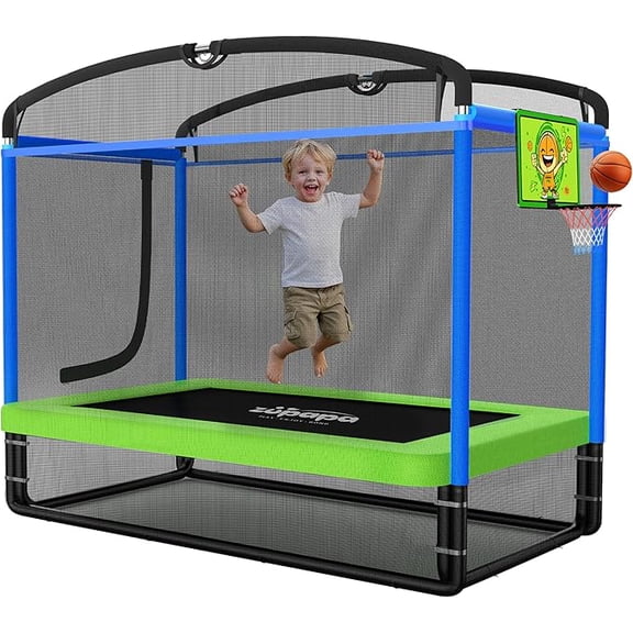 Zupapa 5 in 1 Rectangle Kids Trampoline 6FT with Basketball Hoop, and Safety Net Square Trampoline for Toddlers Ages 3-6, 220LBS Capacity