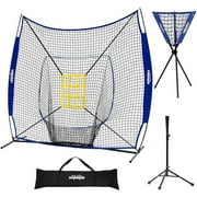 Zupapa 7'x7' Baseball Softball Hitting Net Tee Caddy Set Baseball Backstop for Pitching Batting Catching