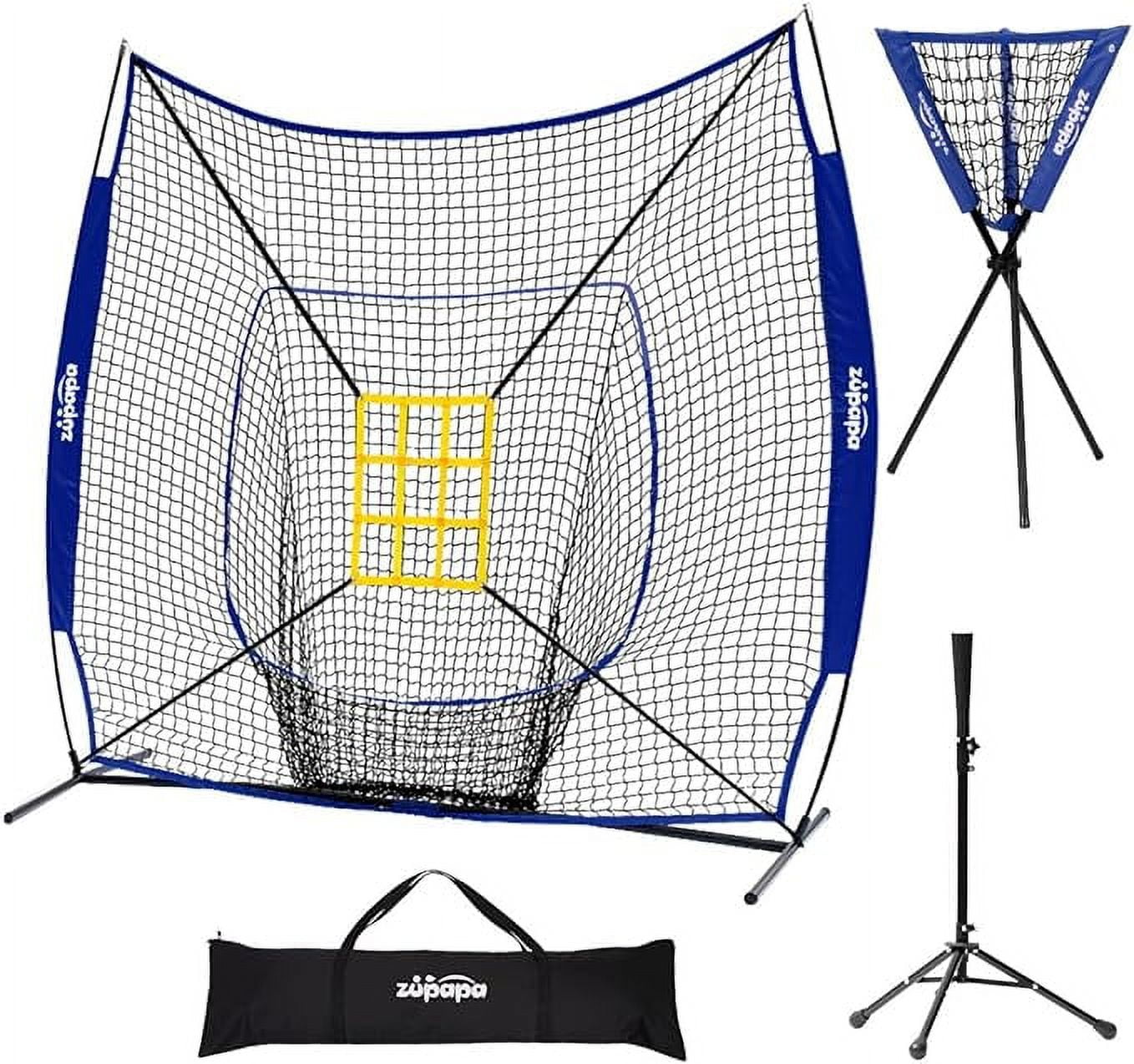 Zupapa 7'x7' Feet Baseball Softball Hitting Pitching Net Tee Caddy Set