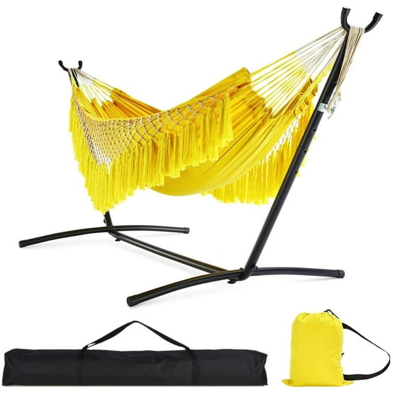 Zupapa Hammock with Stand 2 Person Heavy Duty, Portable Hammock with Stand for Camping and Outdoor, Adjustable Steel Hammock Stand, 550 LBS Capacity