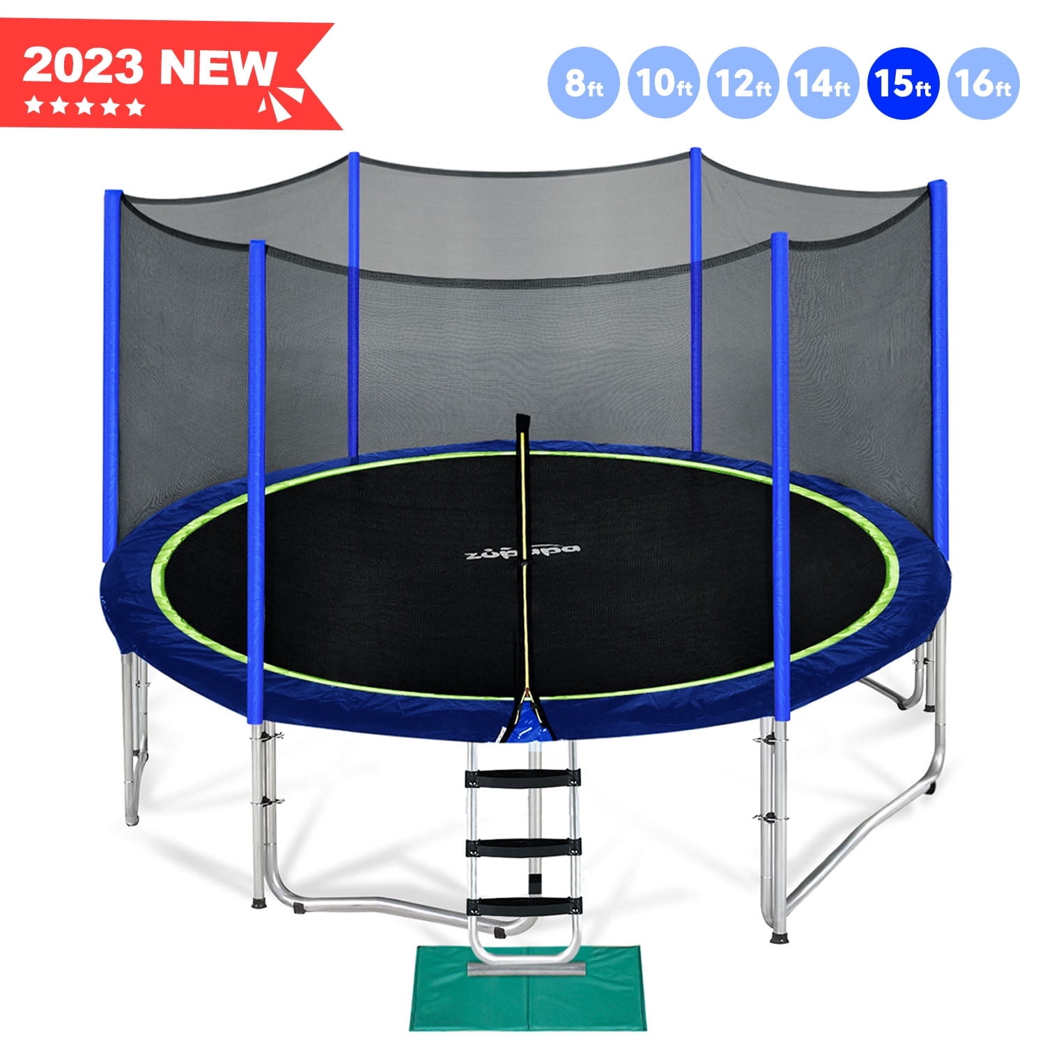 Zupapa NoGap Design 16 15 14 12 10 8FT Trampoline for Kids with Safety Enclosure Net 425LBS