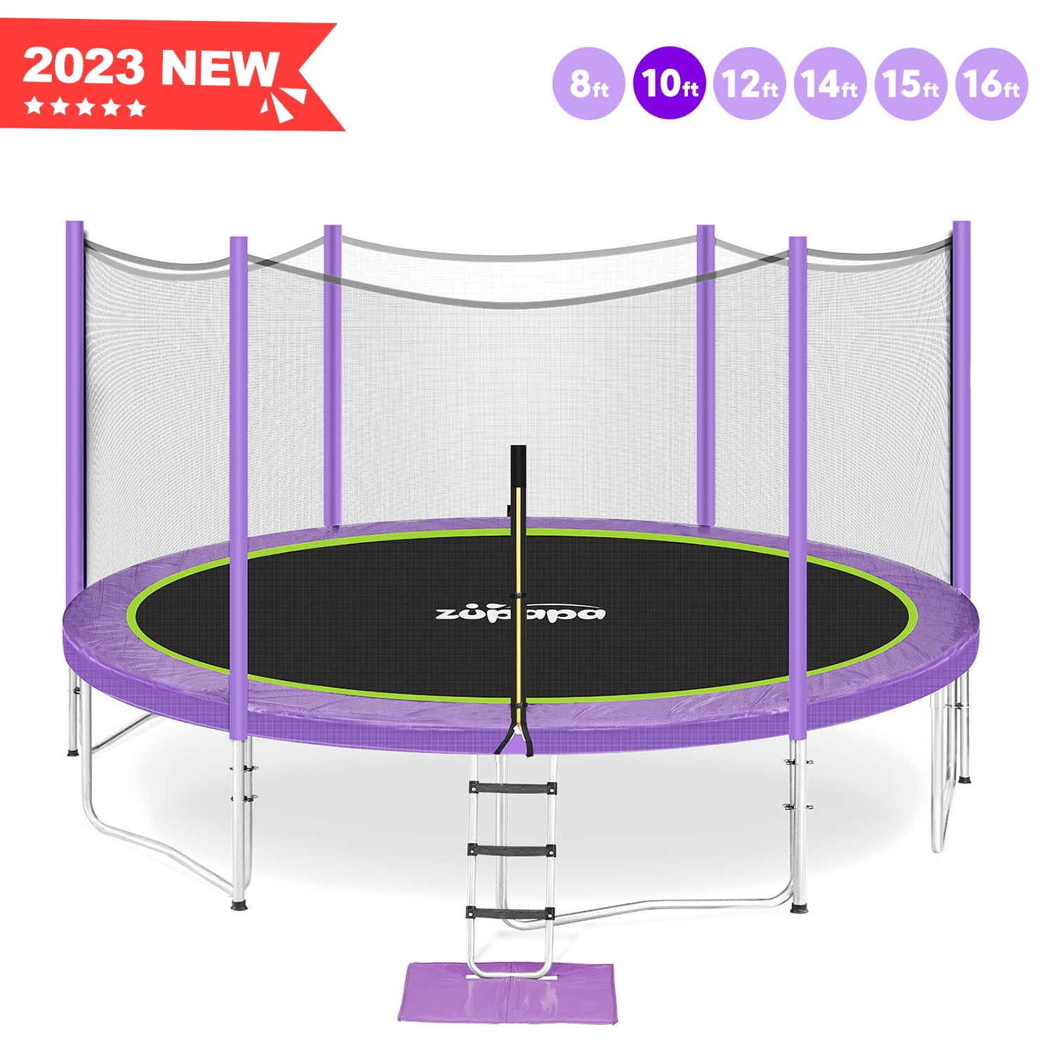 Zupapa NoGap Design 16 15 14 12 10 8FT Trampoline for Kids with Safety Enclosure Net 425LBS