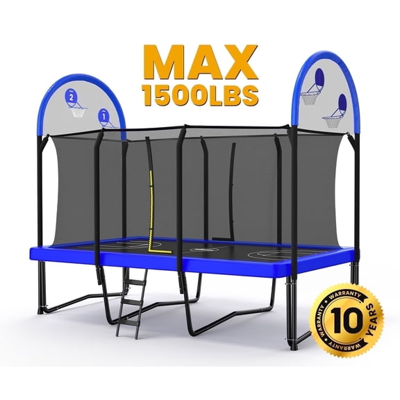 Zupapa 1500LBS Weight Capacity Rectangle Trampoline Basketball Hoop 10x17FT 9X15FT 8X14FT Outdoor Square Gymnastics Trampolines for Kids Adults