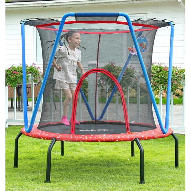 Zupapa Small Trampolines with Basketball Hoop Indoor Mini Trampoline