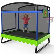 Zupapa Upgrade Rectangle Kids Trampoline 6FT with Basketball Hoop & Safety Net, Indoor/Outdoor Square Trampoline for Toddlers Ages 3-6, 220LBS Capacity