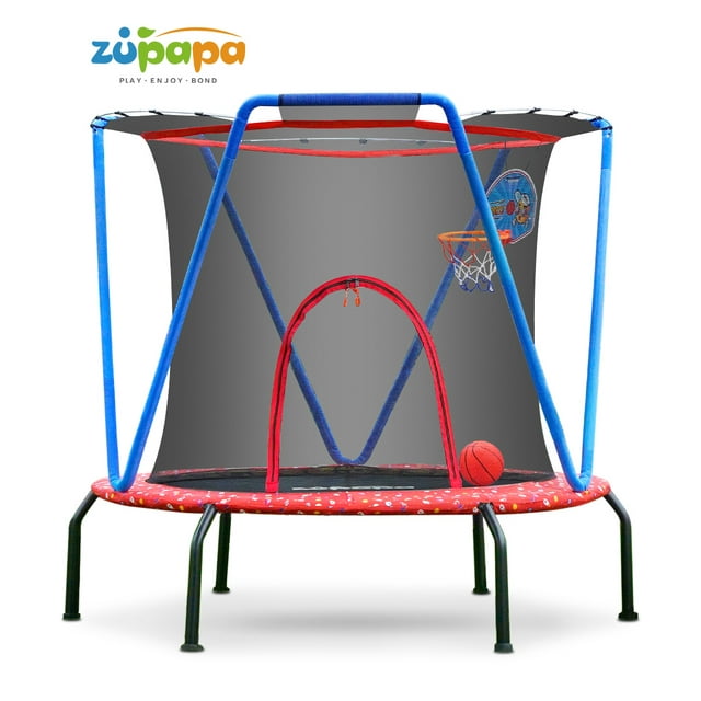 Zupapa Upgraded Toddler Trampoline,66" Kids Trampoline with Basketball