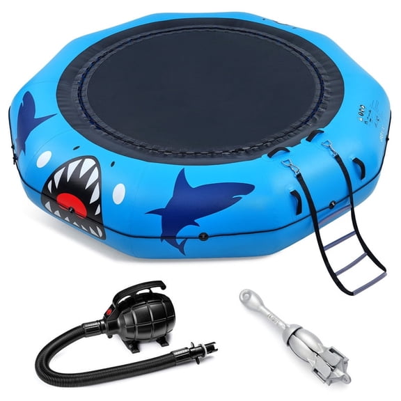 Zupapa Water Trampoline 12FT Inflatable Heavy Duty Trampoline for Lake, 600LBS Weight Capacity, High-Strength PVC Tarpaulin, Anti-Pinch Narrow Gap for Kids Adults Family