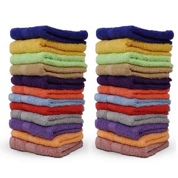 Zuperia Cotton Bath Wash Cloths 24 Pack - 12" x 12"- Highly Absorbent Soft Washcloths for Face, Gym Towels, Hotel Spa Quality, Reusable Multipurpose