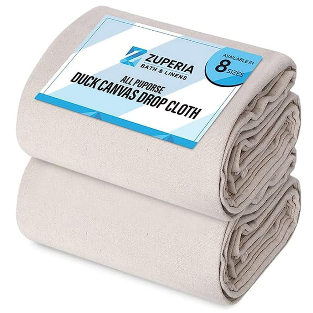 Zuperia Cotton Canvas Paint Drop Cloth for Painting, Curtains, Furniture & Floor Protection, 4 x