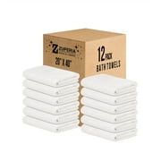ZUPERIA White Bath Towels, 12-Pack 20x40, 100% Cotton, Lightweight, Quick-Dry, Soft & Absorbent, Ideal for Hotels, Gyms & Commercial Use