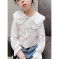 thumbnail image 1 of Zupora Toddler Girl Button Down Lapel Blouse With Flared Sleeves Spring Autumn Cute Lace Peter Pan Collar Shirt for Little Girls, 1 of 4