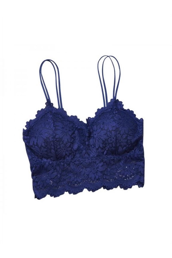 Women Lace Sexy rimless bra with strap V-Neck Crochet Bralette Bra Padded Tank Underwear With Suspenders