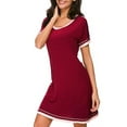 thumbnail image 1 of Zupora Women's Nightgown Short Sleeve Scoop Neck Cotton Color Block Kitted Nightshirt Sleepwear Loose Comfy Soft Mini Pajama Dress,S-2XL, 1 of 3