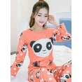 thumbnail image 1 of Zupora Women's Nightwear Set Casual Cute Long Sleeve Crew Neck Cartoon Cat Bear Panda Plaid Print Tee Shirt Nightshirts + Capri Pants Soft Comfy Pajama Sleepwear Loungewear, 2 Pcs, M-2XL, 1 of 2
