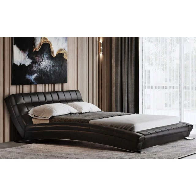 Zuri Adonis White Tufted Leather Platform Bed King