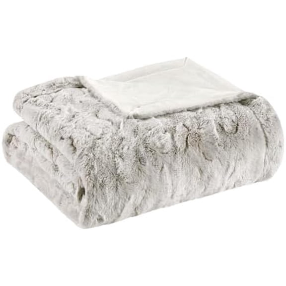 Zuri Faux Fur Throw Blanket 50x60, Reversible Plush Snow Leopard, Light Soft Cozy for Couch Bed Office, All Season Home Decor