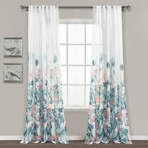 Zuri Flora Sheer Window Curtain Panels Blue/Coral 38 inX 84 in Set