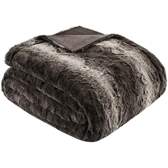 Zuri Soft Plush Luxury Oversized Faux Fur Throw Animal Stripes Design, Faux Mink On The Reverse, Modern All Seasons Blanket for Bed, Sofa Couch, Office, Brown, 60x70"