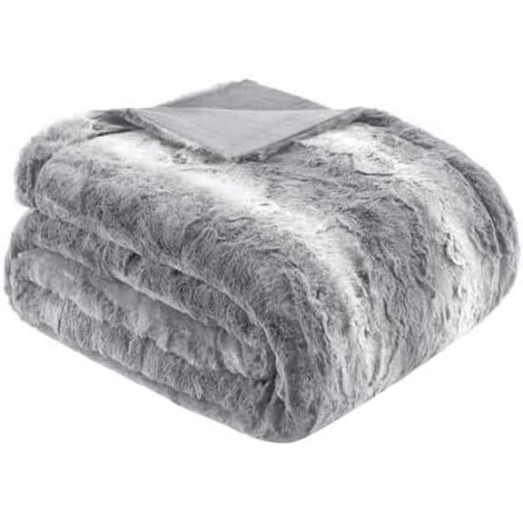 Zuri Soft Plush Luxury Oversized Faux Fur Throw Animal Stripes Design, Faux Mink On The Reverse, Modern All Seasons Blanket for Bed, Sofa Couch, Office, Grey, 60x70"