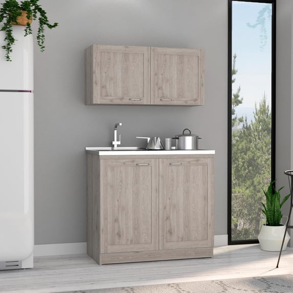 Zurich Cabinet Set, Two Shelves Light Gray