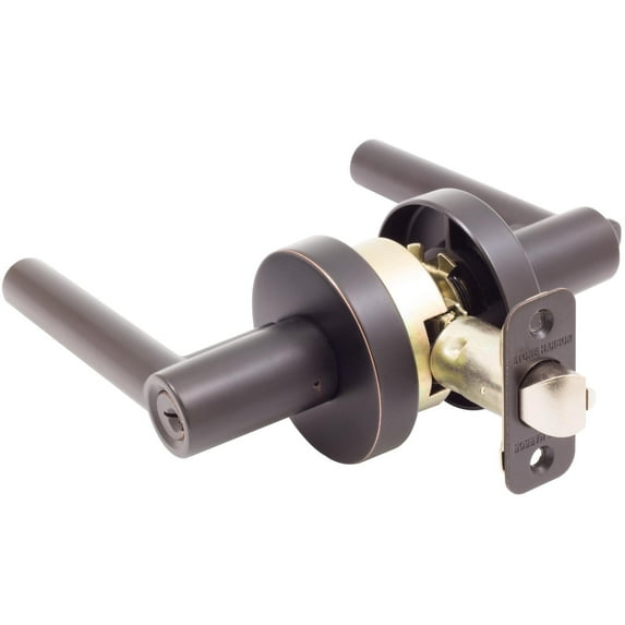 Zurich Door Lever with Round Rosette, Entry Latch, KW Keyway, Vintage Bronze by Stone Harbor Hardware