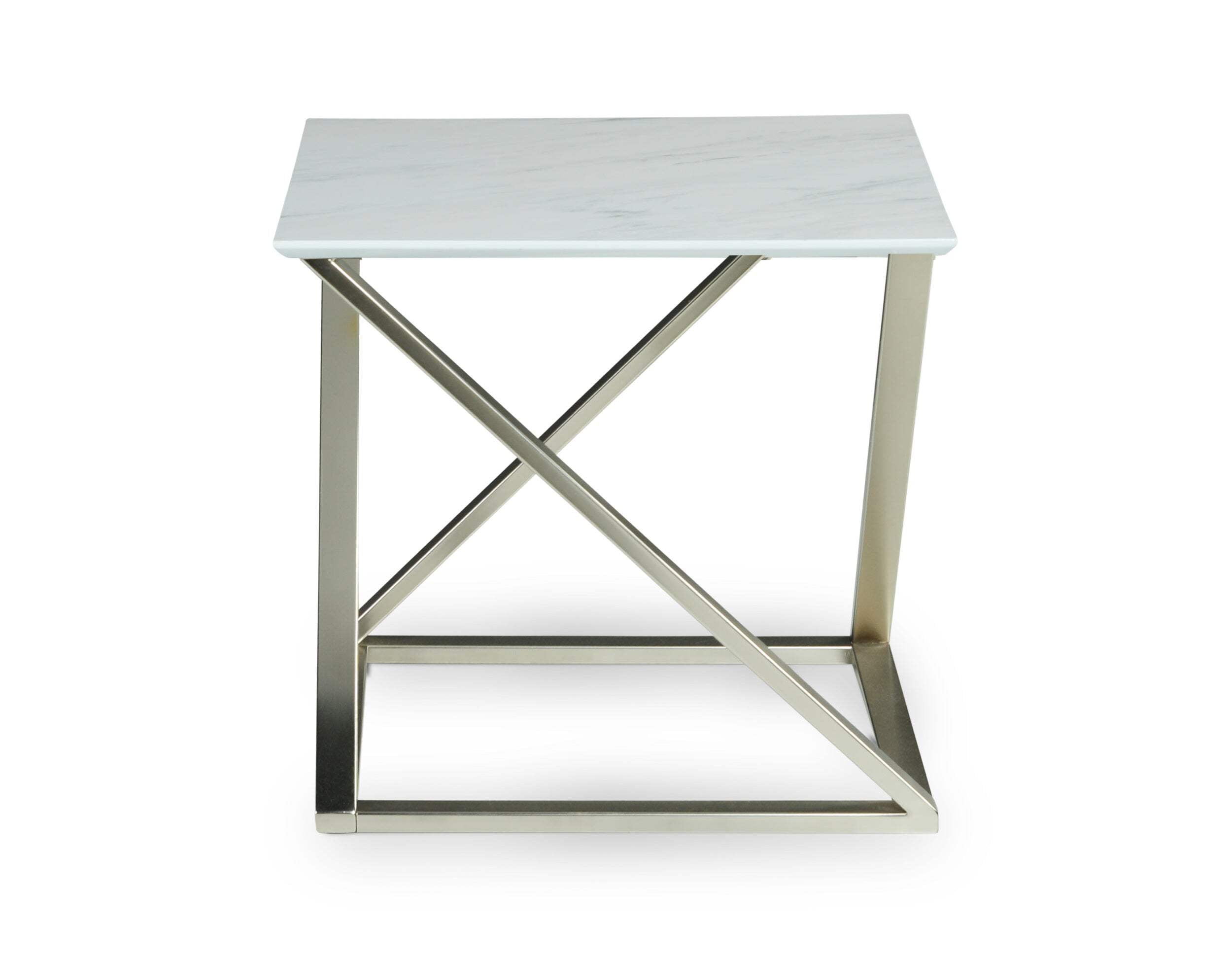 Zurich 36" White Faux Marble Square Coffee Table with Metal Base