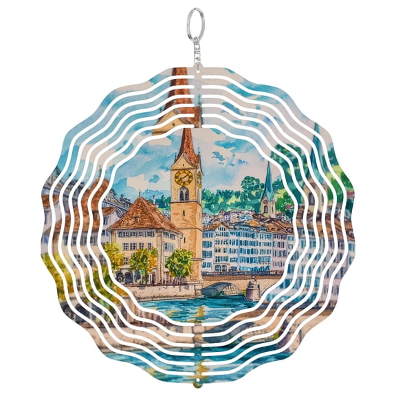 Zurich Old Town 3D Wind Spinner Switzerland City Yard Decor
