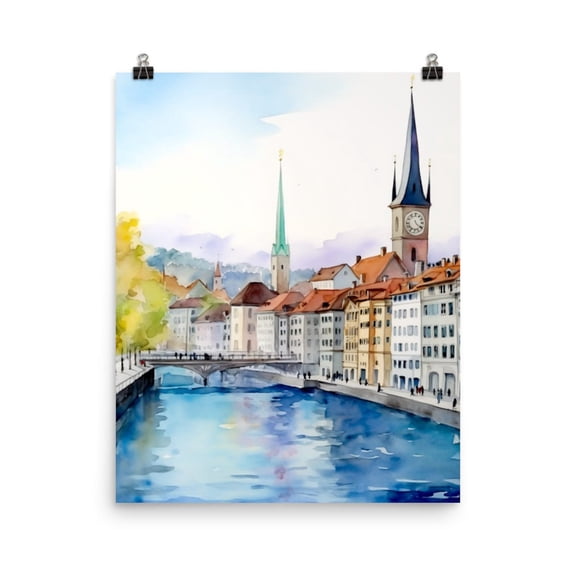 Zurich Print, St Peter’S Clocktower Wall Art, Swiss Travel Poster, Medieval Cityscape Decor, European Landmark Architecture Home Decor #4060, Unframed Poster Size 12x18