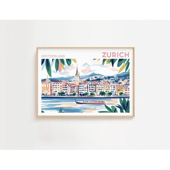 Zurich Switzerland Art Print, Swiss Alps Wall Art, Zurich Travel Poster, Grindelwald Lauterbrunnen Match, Housewarming Gift,Decor, Size 16x24 UNFFRAMED F03.1.8l2260