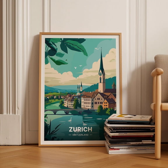 Zurich Switzerland Cityscape Home Decor Wall Art, Stretched Canvas 8x10in