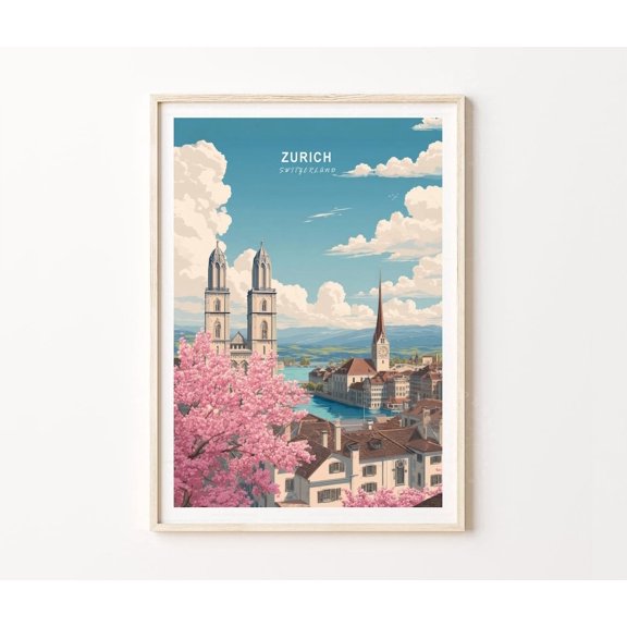 Zurich Switzerland Old Town Skyline Wall Art Home Decor