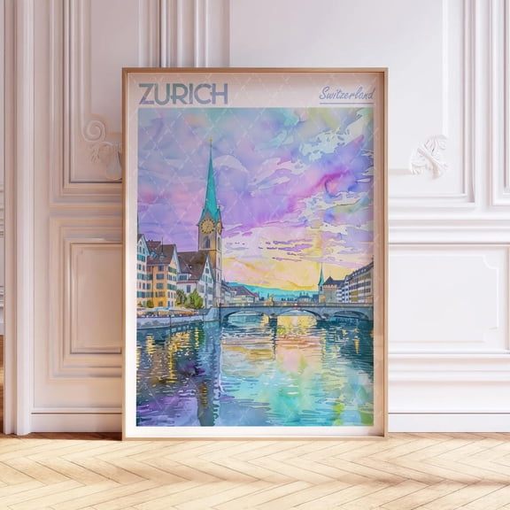 Zurich Switzerland Pastel City Poster, Unframed Size 24x36