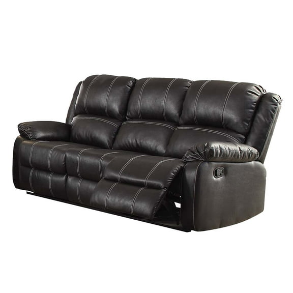 Zuriel Black Faux Leather 3-Seater Recliner Sofa | Modern Living Room Furniture | Plush Pillow-Top Arms, Pocket Spring Comfort | 81" W x 40" H | 12" Wall Clearance