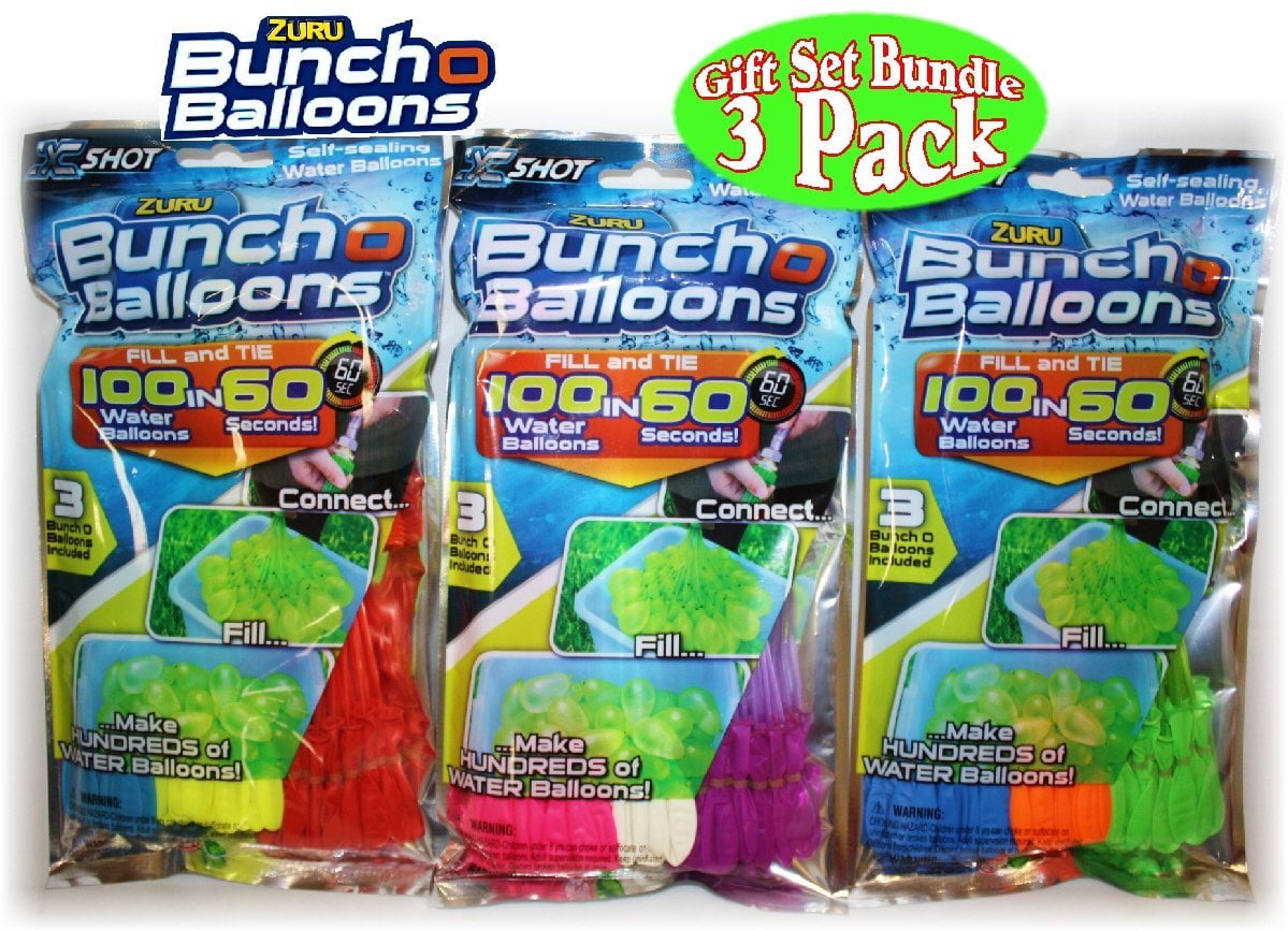 Zuru Bunch O Balloons Instant 100 Self-Sealing Water Balloons Complete Gift Set Bundle - 3 Pack (300 Balloons Total in ASSORTED Colors)