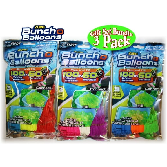 Zuru Bunch O Balloons Instant 100 Self-Sealing Water Balloons Complete Gift Set Bundle - 3 Pack (300 Balloons Total in ASSORTED Colors)