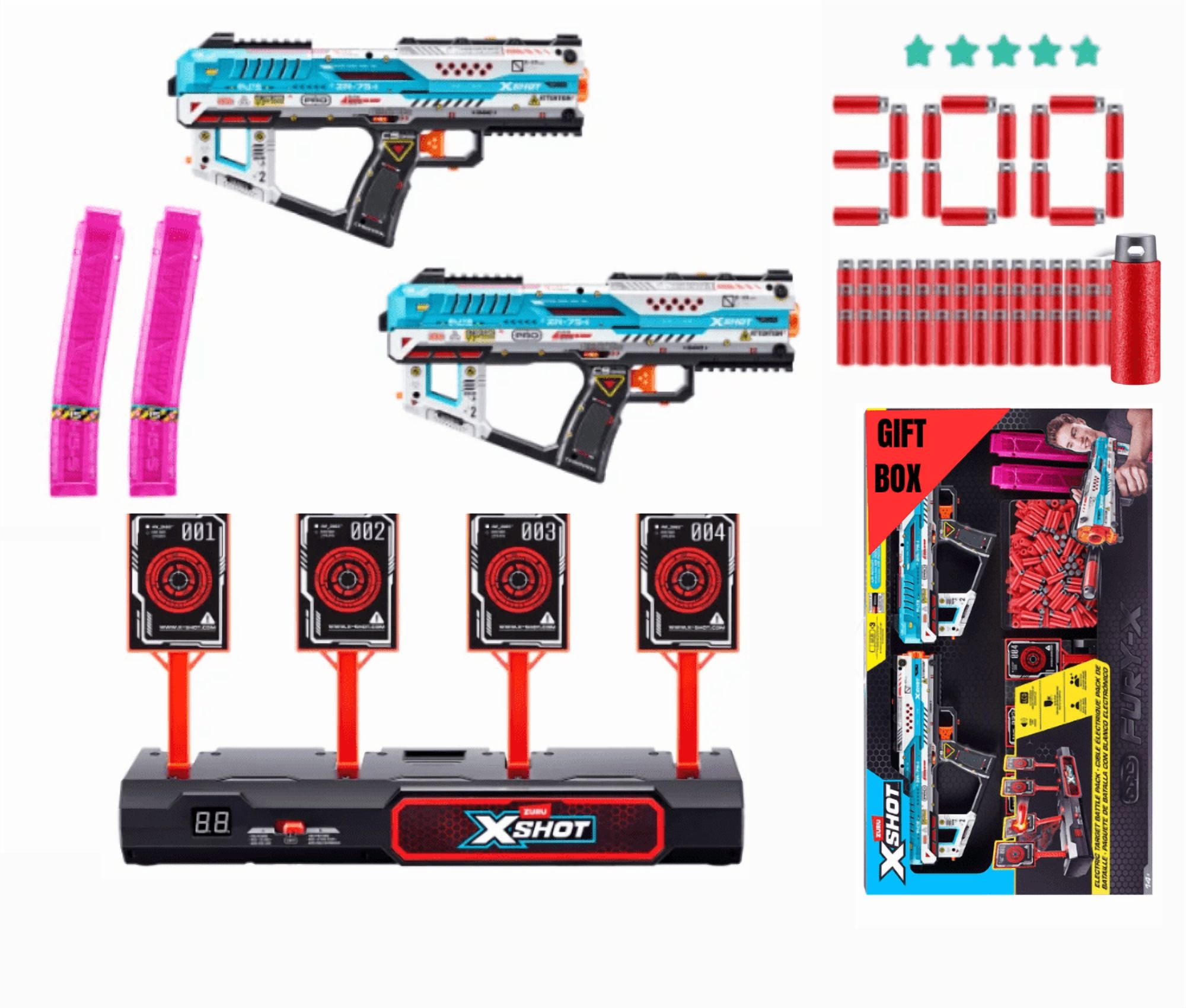 Zuru X-Shot Pro Fury-X Battle Blaster 2-Pack with Target & 300 Darts