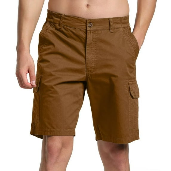 Zusmen Men's Classic-Fit Cargo Short Outdoor Men Relaxed Fit Wyoming Cargo Shorts with Expandable Waistband Khaki Brown36