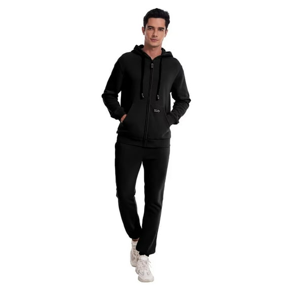 Zusmen Men's Sweatsuit 2 Piece Hoodie Tracksuit Set Jogging Suits Outfit Everyday Casual Wear Fashion Activewear Zip Warm Tracksuit Sports Set(Black M)