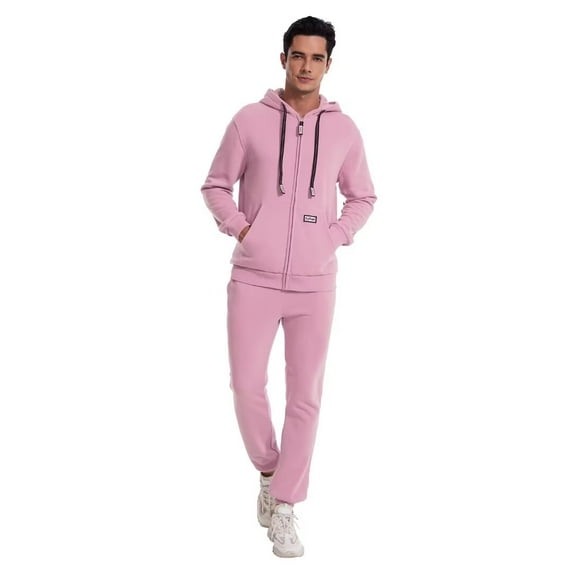 Zusmen Men's Sweatsuit 2 Piece Hoodie Tracksuit Set Jogging Suits Outfit Everyday Casual Wear Fashion Activewear Zip Warm Tracksuit Sports Set(Pink 5XL)