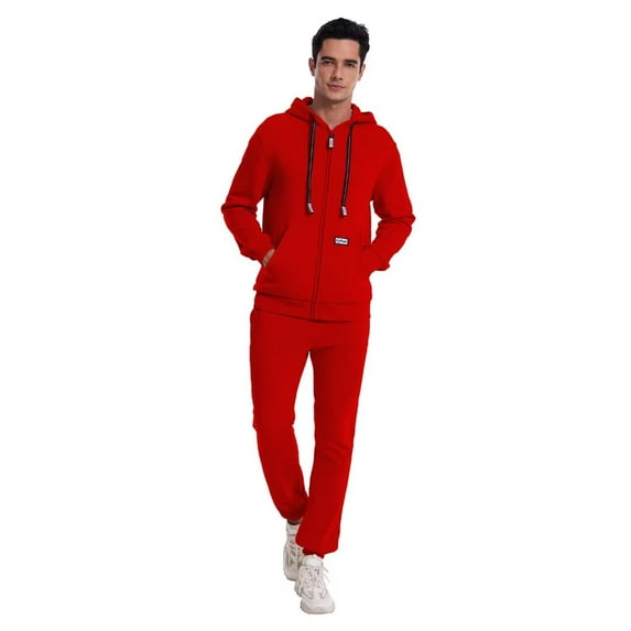Zusmen Men's Sweatsuit 2 Piece Hoodie Tracksuit Set Jogging Suits Outfit Everyday Casual Wear Fashion Activewear Zip Warm Tracksuit Sports Set(Red L)