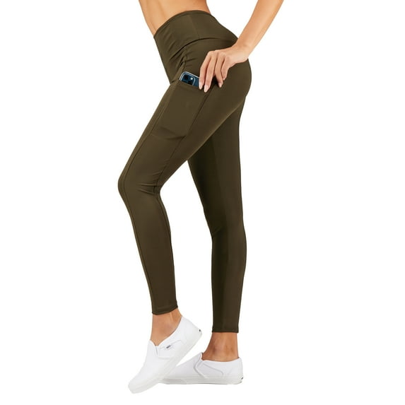 Zuvelli High Waist Yoga Pants with Side-Pockets, Workout and Running Activewear for Women, High Waisted Tummy Control, Non-See-Through 4 Way Stretch Leggings - Green, S