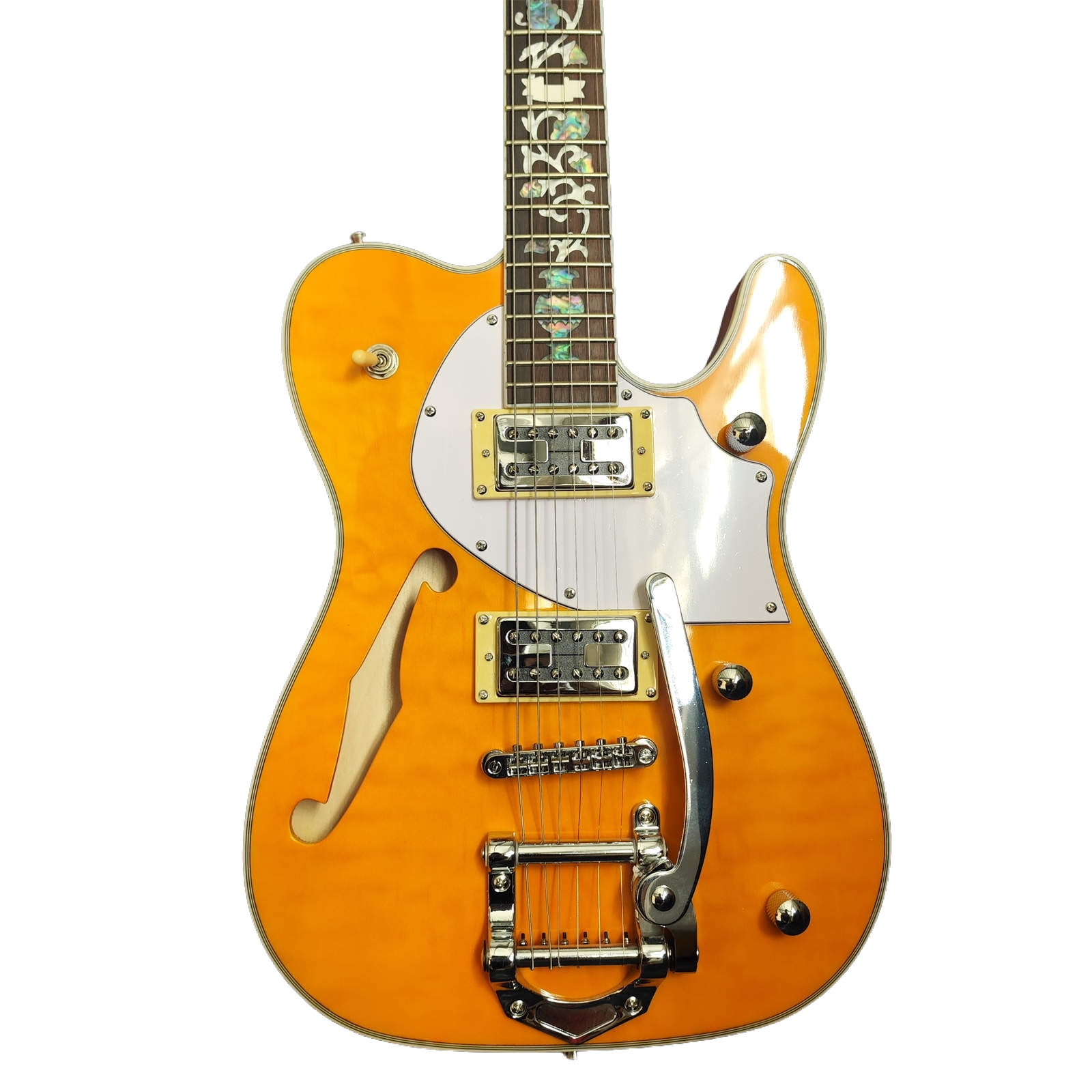 Zuwei Yellow Semi-Hollow Body ZW-TL Electric Guitar Custom Shop 22 Frets Quilted Maple Top Canada Maple Neck Flower Inlay
