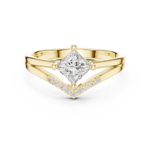 Zuwelria 0.62 CTW Princess Shape | D/VVS1 Moissanite Diamond Engagement Ring - Promise Rings for Women | Solid 18K Yellow Gold Plated Silver Size 6