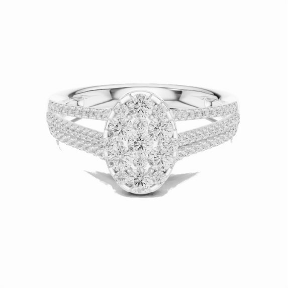 Zuwelria 0.94 Carat Beautiful Round Cut | D/VVS1 Moissanite Diamond Engagement Ring - Halo Bridal Ring - Promise Ring | 18K White Gold Over Sterling Silver | D/VVS1 Size 5