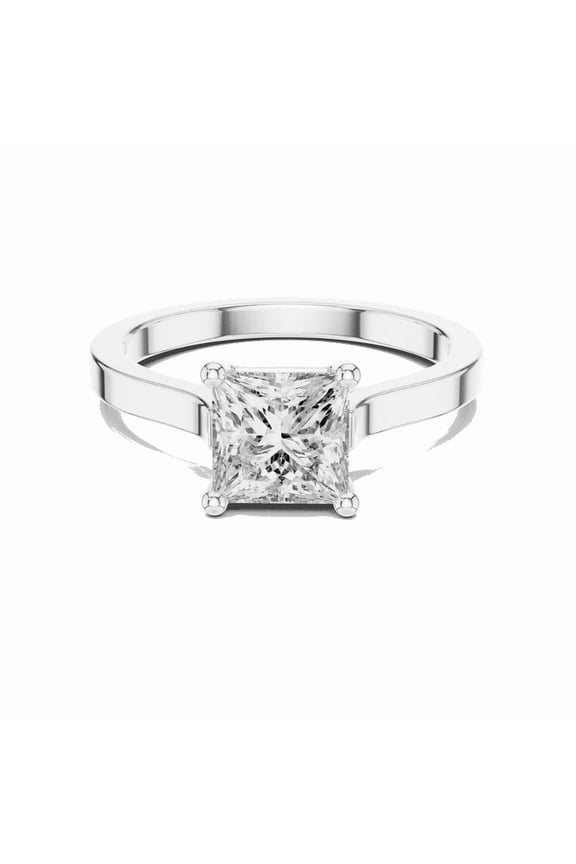 1.00 Carat Beautiful Princess Cut | D/VVS1 Moissanite Diamond Engagement Ring - Solitaire Bridal Ring - Promise Ring | 18K White Gold Over Sterling Silver | D/VVS1 Size 5