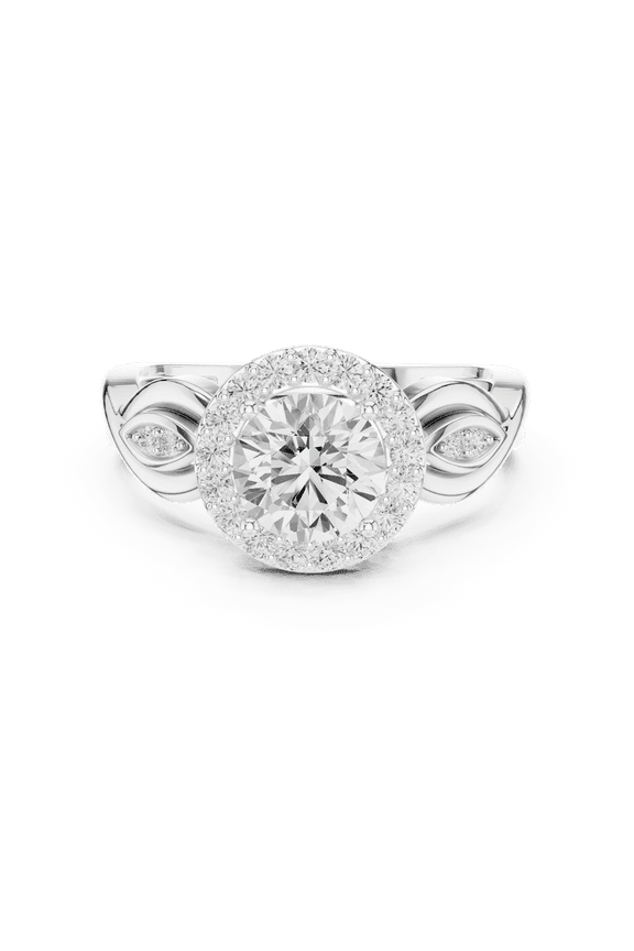 1.24 Carat Beautiful Round Cut | D/VVS1 Moissanite Diamond Engagement Ring - Halo Bridal Ring - Promise Ring | 18K White Gold Over Sterling Silver | D/VVS1 Size 5