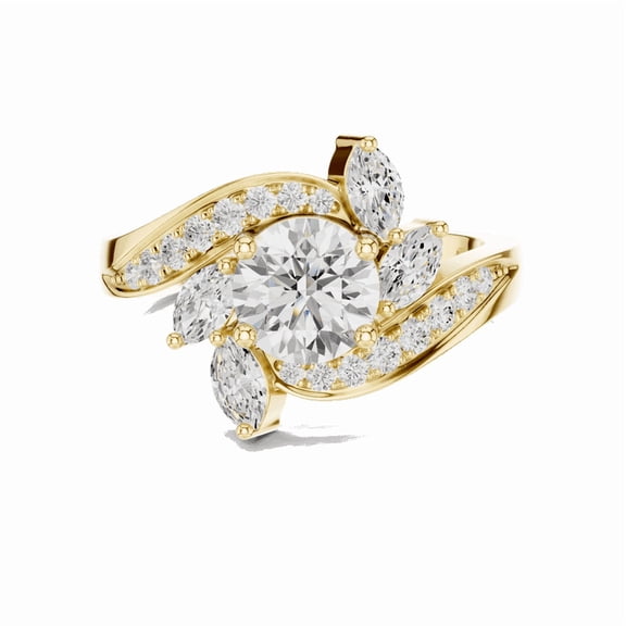 Zuwelria 1.59 CTW Round Shape | D/VVS1 Moissanite Diamond Engagement Ring - Promise Rings for Women | Solid 18K Yellow Gold Plated Silver Size 6