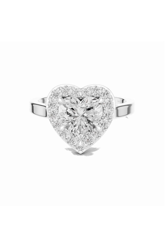 1.82 Carat Beautiful Heart Cut | D/VVS1 Moissanite Diamond Engagement Ring - Halo Bridal Ring - Promise Ring | 18K White Gold Over Sterling Silver | D/VVS1 Size 5